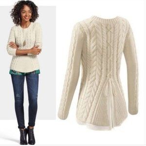CAbi Cabled Cream Sweater with Tie-Back L
